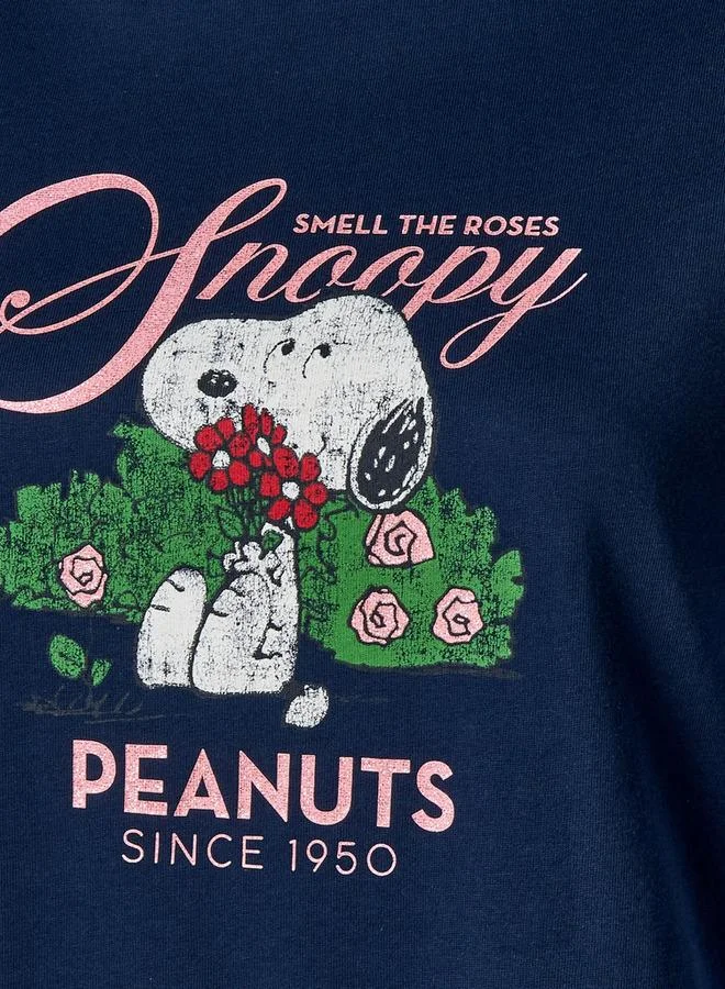 اس بي كاركترز Cotton T shirt with Snoopy Print