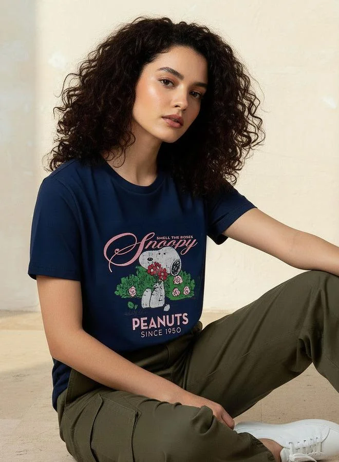 اس بي كاركترز Cotton T shirt with Snoopy Print