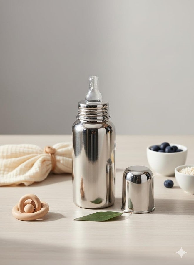 Human Hydro 200ml Stainless Steel Baby Feeding Bottle | Anti-Colic, BPA-Free, Leak-Proof | Food Grade 304 Steel | Wide Neck Milk Bottle for Newborns & Infants | Made in India - Image 4