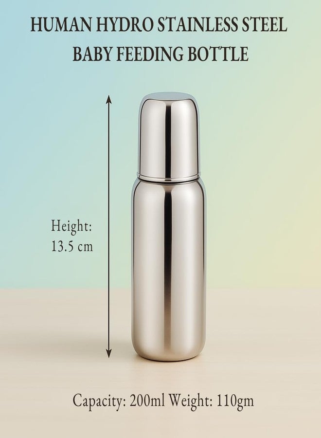 Human Hydro 200ml Stainless Steel Baby Feeding Bottle | Anti-Colic, BPA-Free, Leak-Proof | Food Grade 304 Steel | Wide Neck Milk Bottle for Newborns & Infants | Made in India - Image 2