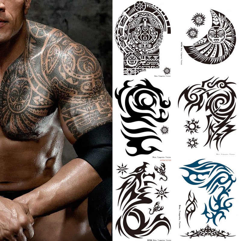 6Sheet Large Temporary Tattoos for Men Adults Women  Waterproof Fake Tattoos with Chest Arm Shoulder Tribal Designs  Realistic Big Body Art for Parties and Cosplay