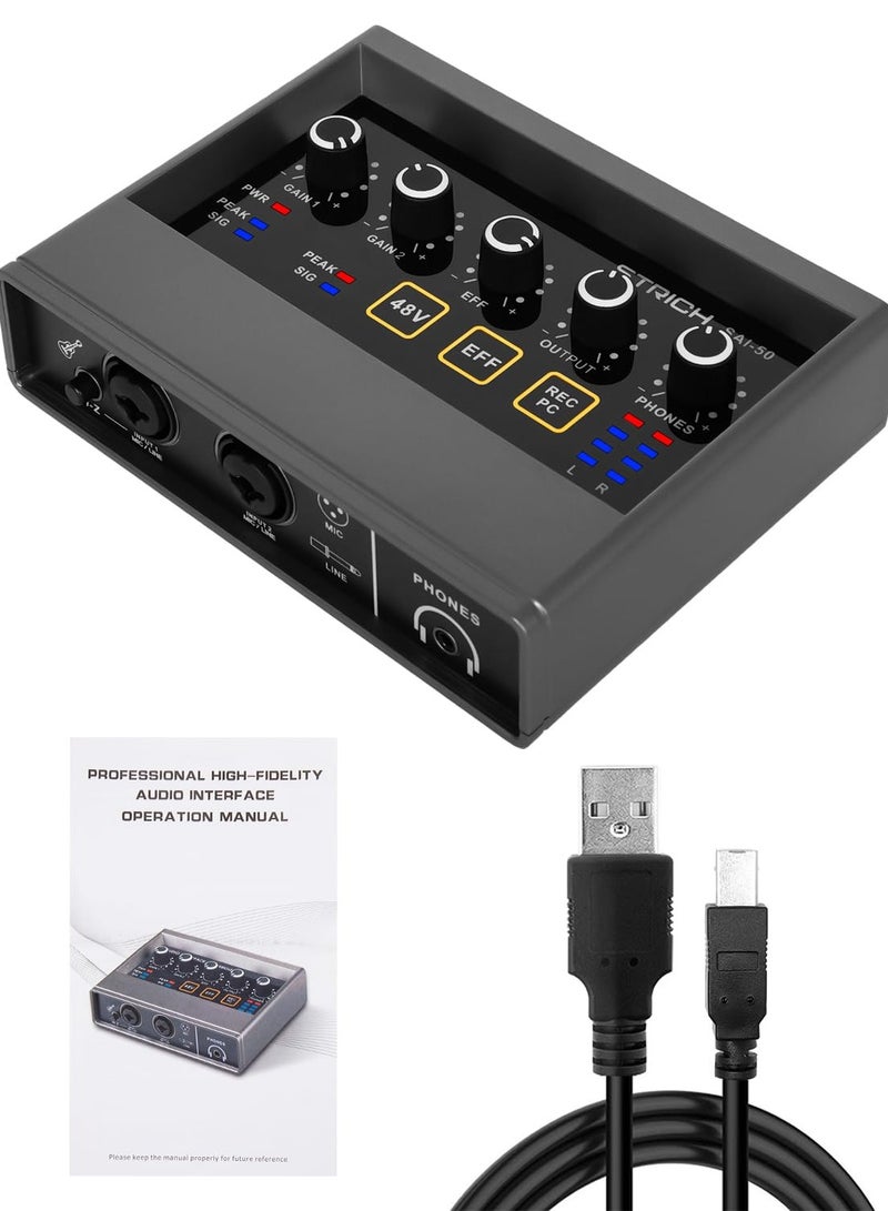 Audio Interface 2x2Computer Professional Audio Interface USB 2.0 with Touch Model Bit 48 kHz Music Interface with 48V Phantom Power for Live Streaming Podcasting Audio Interface for Mac PC - Image 2