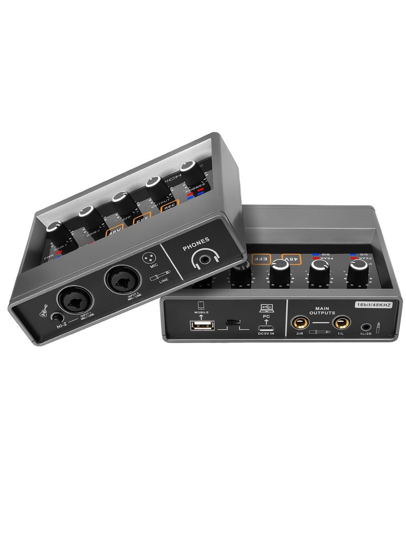 Audio Interface 2x2Computer Professional Audio Interface USB 2.0 with Touch Model Bit 48 kHz Music Interface with 48V Phantom Power for Live Streaming Podcasting Audio Interface for Mac PC - Image 1