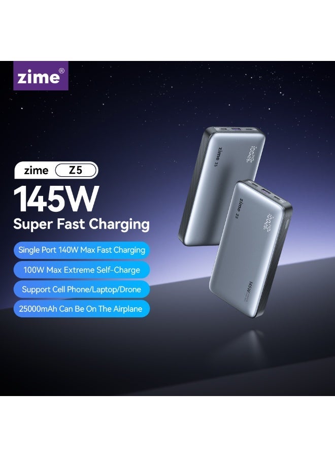 زيم AI大模型翻译 بانك الطاقة Zime Z5 25000 مللي أمبير، شاحن محمول بثلاثة منافذ بطاقة إخراج 145 واط، شاشة رقمية ذكية، متوافق مع MacBook Pro/Air، iPhone 16/15/14/13 Series، Dell، Samsung، Huawei. - Image 1