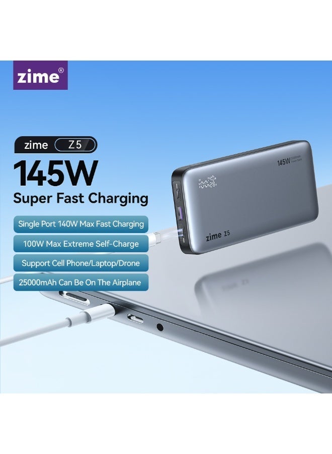 زيم AI大模型翻译 بانك الطاقة Zime Z5 25000 مللي أمبير، شاحن محمول بثلاثة منافذ بطاقة إخراج 145 واط، شاشة رقمية ذكية، متوافق مع MacBook Pro/Air، iPhone 16/15/14/13 Series، Dell، Samsung، Huawei. - Image 2