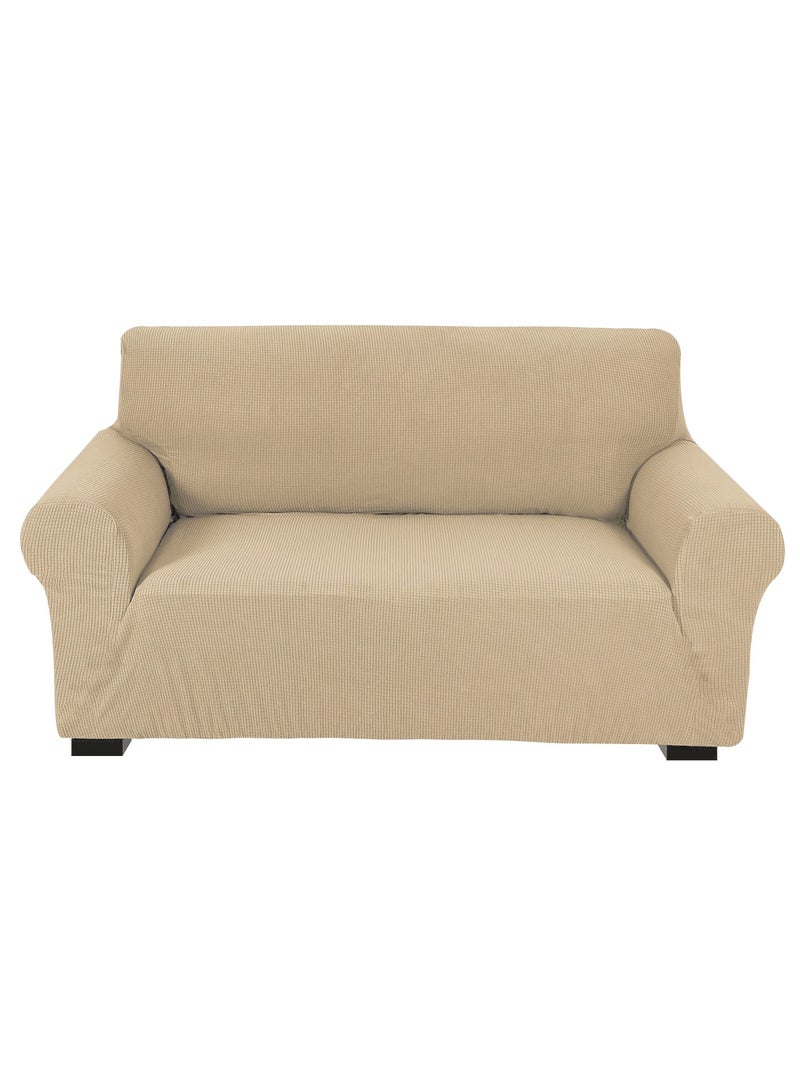 Fabienne High Stretch 2-Seater Sofa Cover Soft Brushed Fabric Couch Cover Exquisitely Full Coverage Furniture Protector Slipcover Two Seater Fits on Standard and Recliner Sofa 145-178cm Size Cream - Image 2