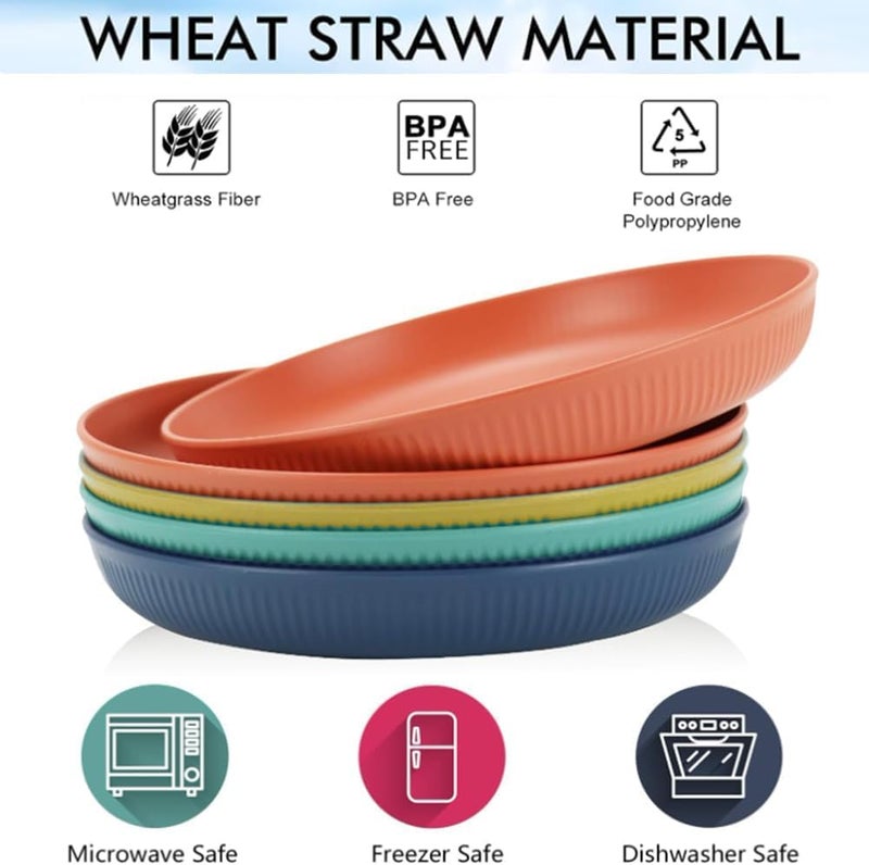 BGVM Lightweight Wheat Straw Plates 9 Inch, BPA-Free & Unbreakable - Microwave & Dishwasher Safe Reusable Deep Dinner Plates, Eco-Friendly Outdoor Plates for Picnic & Camping (Set of 4) - Image 4
