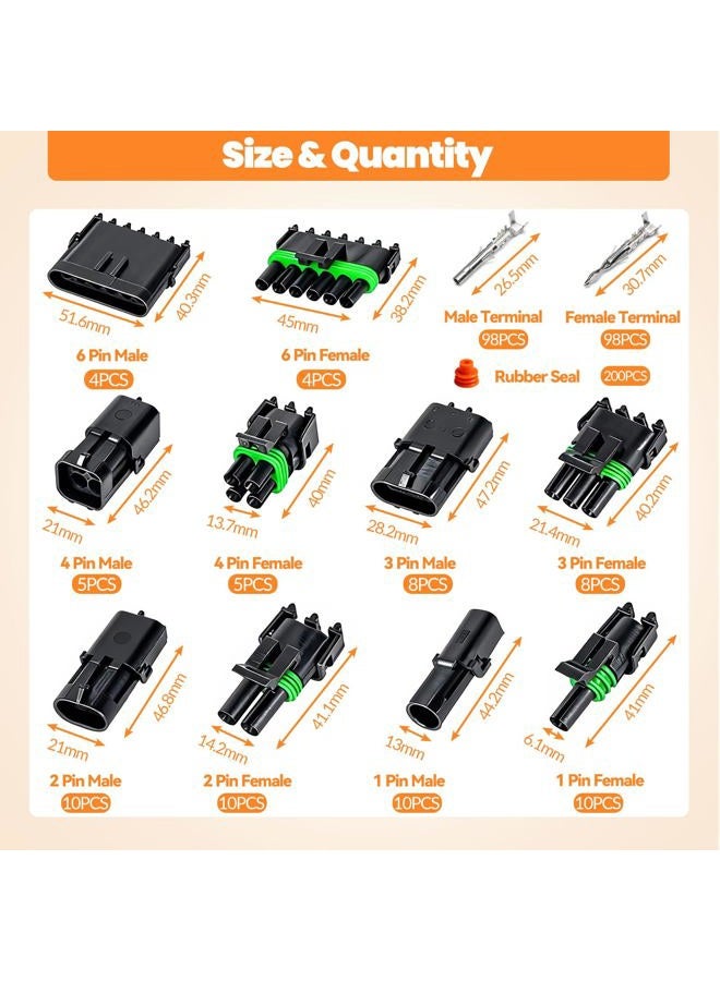 Seamaka 476Pcs 37 Kits Waterproof Automotive Electrical Connectors 1/2/3/4/6 Male&Female Automotive Replacement Electrical Accessories 22-14AWG with Ratchet Crimping Tool - Image 2