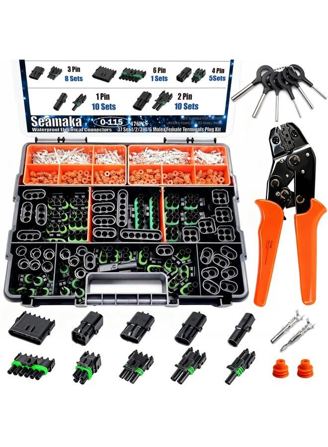 Seamaka 476Pcs 37 Kits Waterproof Automotive Electrical Connectors 1/2/3/4/6 Male&Female Automotive Replacement Electrical Accessories 22-14AWG with Ratchet Crimping Tool - Image 1