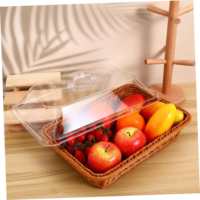 سلة خبز من الروطان المحاكي مع غطاء حاوية تخزين متعددة الوظائف للمطبخ والنزهات - Image 5