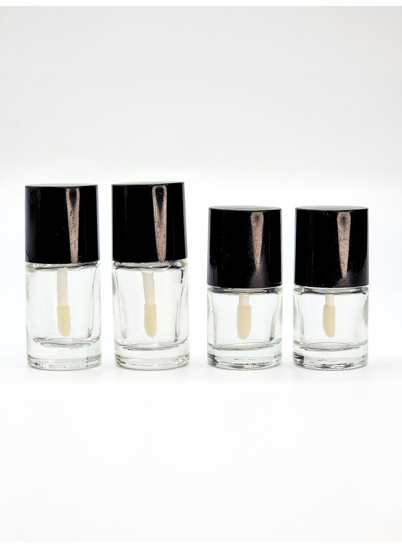 مجموعة زجاجات تلوين فارغة باللون الأسود مع فرشاة توزيع – عبوة من 4 قطع، سعة 8 مل و10 مل، قابلة لإعادة التعبئة لتلوين الشفاه والخدود السائلة