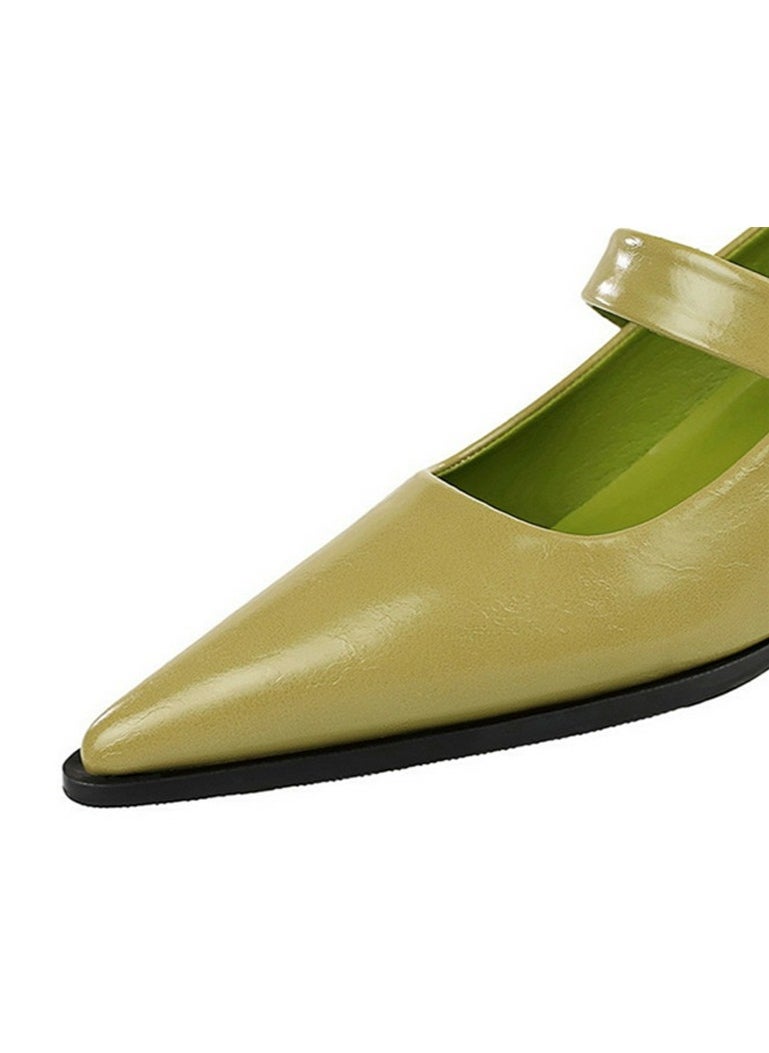 BIGTREE Mary Jane Shoes Low Heel Chunky Heels Closed Pointed Toe Ankle Strap Shoes Light Green  - Image 4