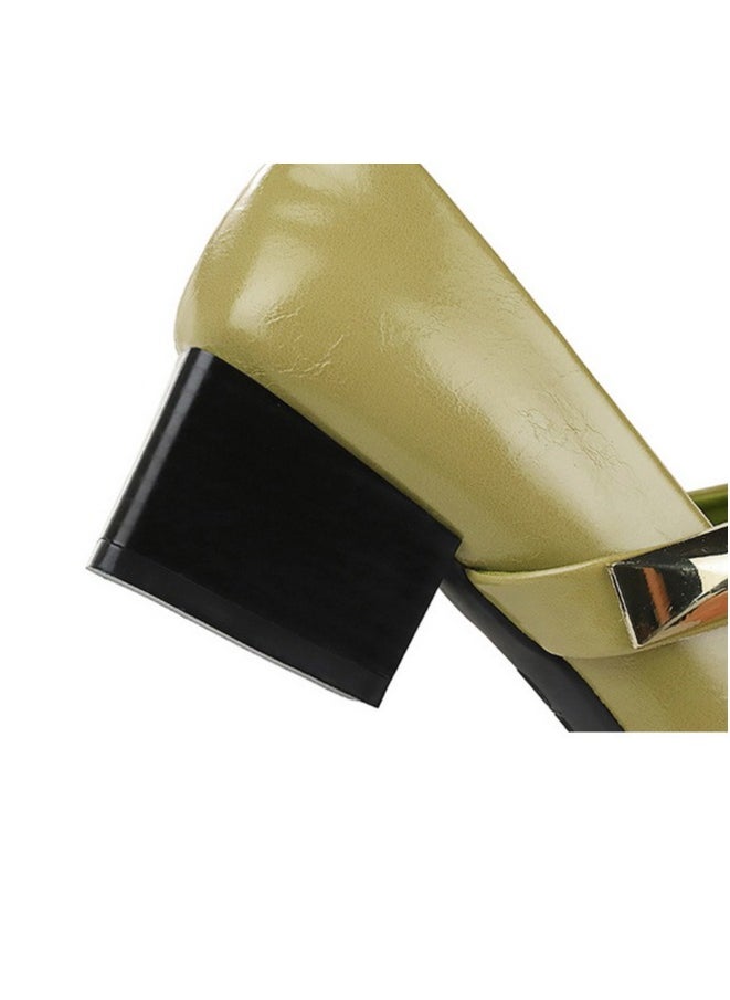 BIGTREE Mary Jane Shoes Low Heel Chunky Heels Closed Pointed Toe Ankle Strap Shoes Light Green  - Image 5