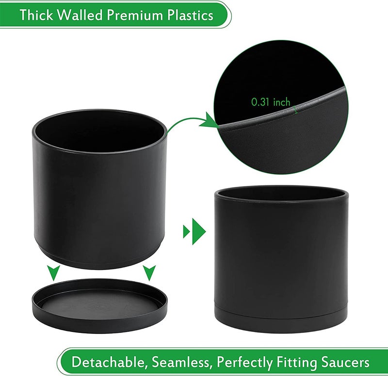 D'vine Dev 10 Inch Plastic Planter Pots for Plant Pot with Drainage Hole and Seamless Saucers, Black Color, 74-X-B-2 - Image 4