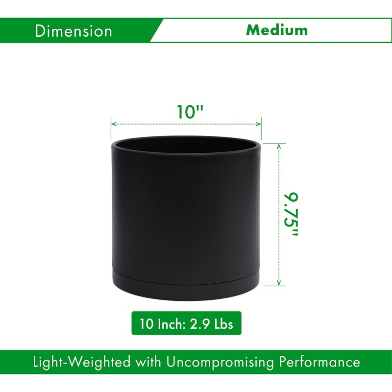 D'vine Dev 10 Inch Plastic Planter Pots for Plant Pot with Drainage Hole and Seamless Saucers, Black Color, 74-X-B-2 - Image 2
