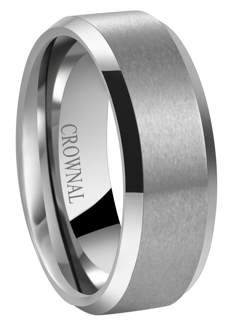 CROWNAL 6mm 8mm 10mm Tungsten Carbide Wedding Band Ring for Men Women in Comfort Fit Beveled Edges and Matte Finish Size 5 To 17 (8mm,8.5) - Image 1