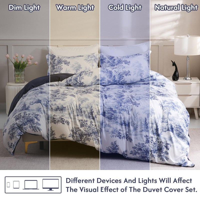 LONAVA King Botaincal 3 Pcs Duvet Cover Set, Breathable Soft Microfiber Navy Lining Comforter Cover with Zipper Closure, and 2 Anti-Pilling, Fade Resistant Pillowcases, Blue Forest - Image 5