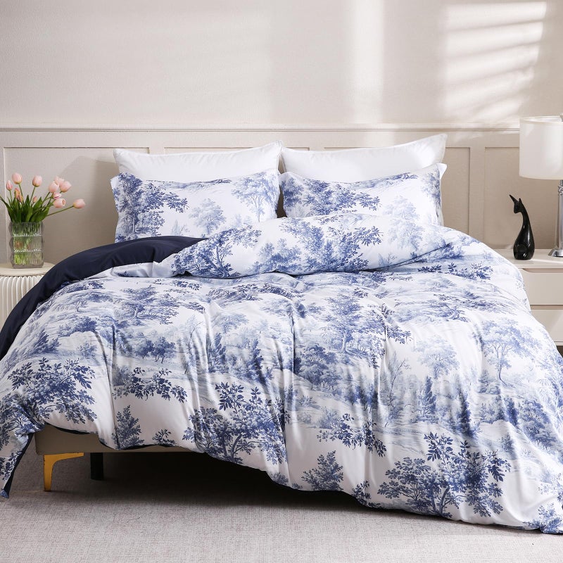 LONAVA King Botaincal 3 Pcs Duvet Cover Set, Breathable Soft Microfiber Navy Lining Comforter Cover with Zipper Closure, and 2 Anti-Pilling, Fade Resistant Pillowcases, Blue Forest - Image 1