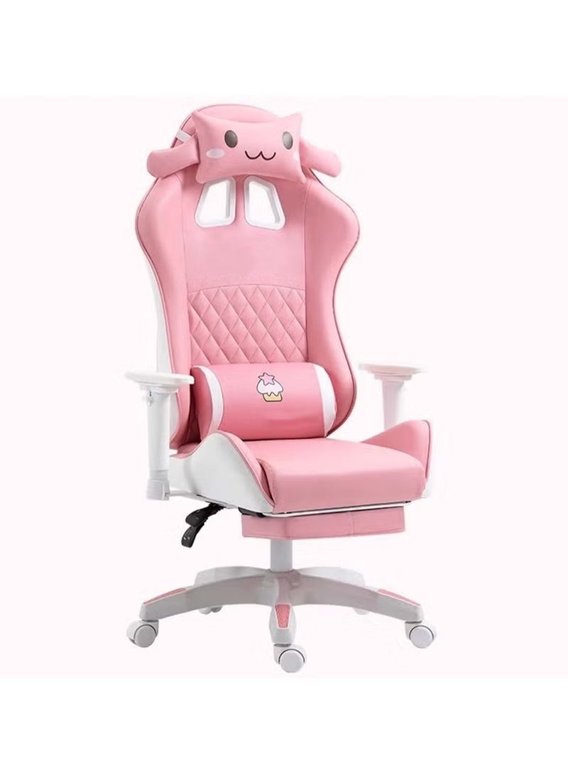 Huitich Pink Cartoon Gaming Chair with Footrest – Ergonomic Kids Gaming & Study Chair - Image 1