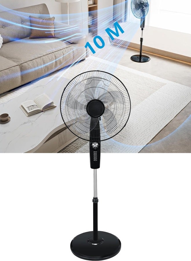 Pedestal Stand Fan 18 inch 3D Oscillation Directions 4 Speed& Adjustable Height 5 Leaf Blade Power Saving with 2 Hours Timer floor fan for Bedroom Home Office (Black)  - Image 1