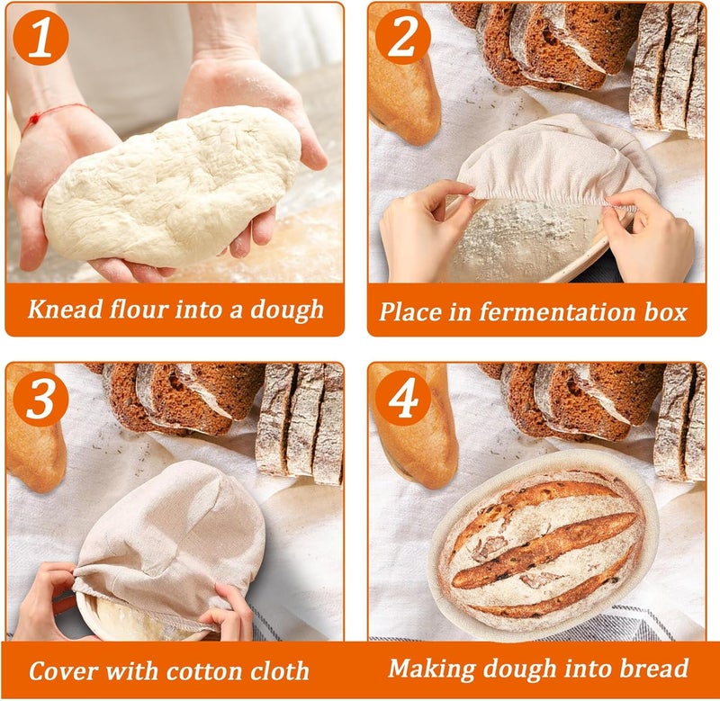 nalcant سلة خبز بناتون oval بحجم 10 بوصة لم proofing الخبز مجموعة أدوات خبز العجين المخمر مجموعة من 3 هدايا أدوات الخبز - Image 3