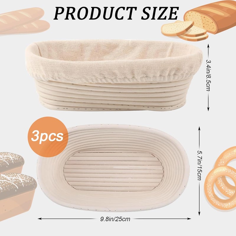 nalcant سلة خبز بناتون oval بحجم 10 بوصة لم proofing الخبز مجموعة أدوات خبز العجين المخمر مجموعة من 3 هدايا أدوات الخبز - Image 2