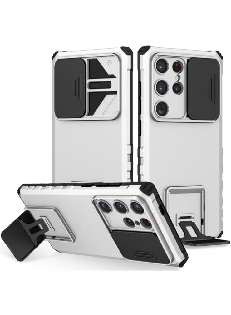 Q TRIPLE A Perfect Case for Samsung Galaxy S24 Ultra 5G, Military-Grade Shockproof Protective Case with Slider for Camera Lens Protection & Built-in Dual Functional Kickstand, vertical and horizontal viewing & Anti Fall Corner Bumpers Silicone Armor Shell (White) - Image 1