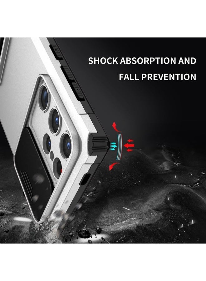 Q TRIPLE A Perfect Case for Samsung Galaxy S24 Ultra 5G, Military-Grade Shockproof Protective Case with Slider for Camera Lens Protection & Built-in Dual Functional Kickstand, vertical and horizontal viewing & Anti Fall Corner Bumpers Silicone Armor Shell (White) - Image 3