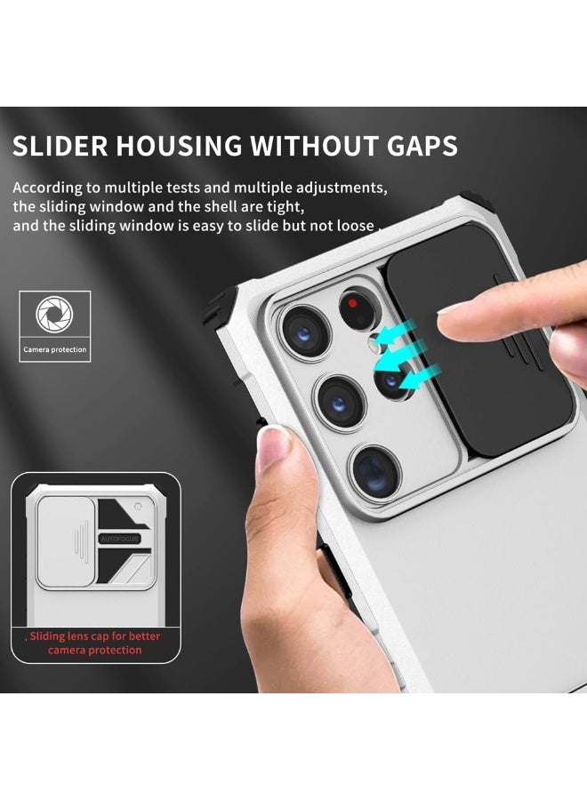 Q TRIPLE A Perfect Case for Samsung Galaxy S24 Ultra 5G, Military-Grade Shockproof Protective Case with Slider for Camera Lens Protection & Built-in Dual Functional Kickstand, vertical and horizontal viewing & Anti Fall Corner Bumpers Silicone Armor Shell (White) - Image 2