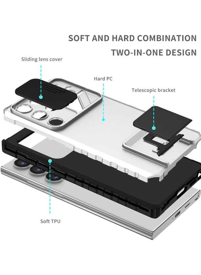 Q TRIPLE A Perfect Case for Samsung Galaxy S24 Ultra 5G, Military-Grade Shockproof Protective Case with Slider for Camera Lens Protection & Built-in Dual Functional Kickstand, vertical and horizontal viewing & Anti Fall Corner Bumpers Silicone Armor Shell (White) - Image 4