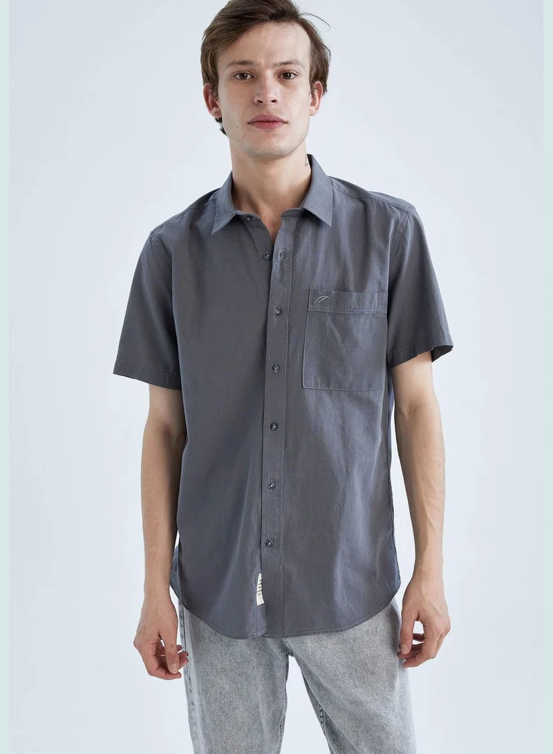 DeFacto Man Regular Fit Polo Neck Woven Top Short Sleeve Shirt
