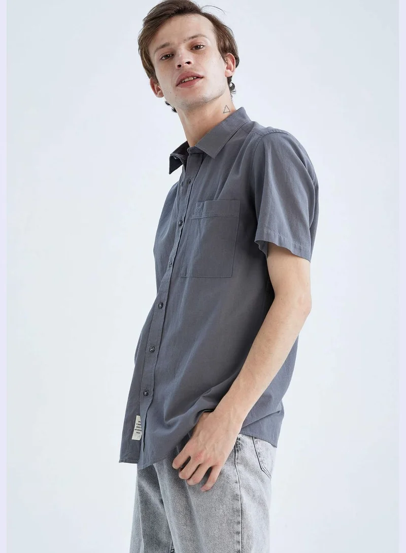 DeFacto Man Regular Fit Polo Neck Woven Top Short Sleeve Shirt