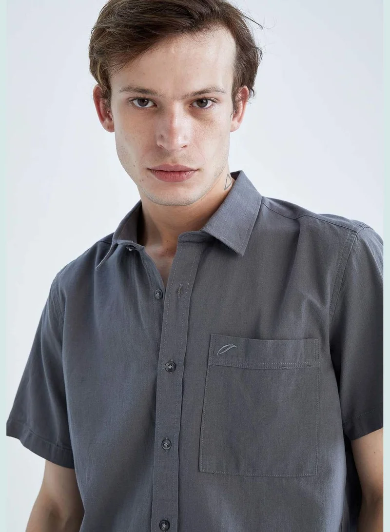DeFacto Man Regular Fit Polo Neck Woven Top Short Sleeve Shirt