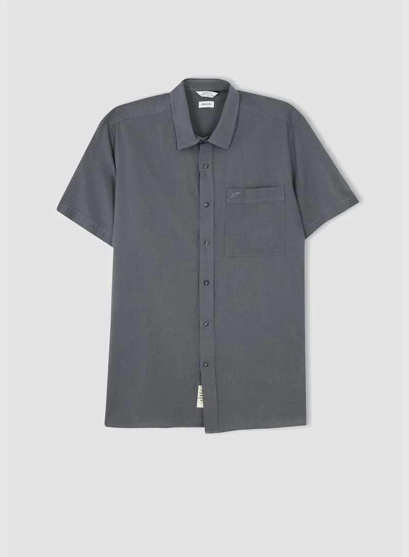 DeFacto Man Regular Fit Polo Neck Woven Top Short Sleeve Shirt
