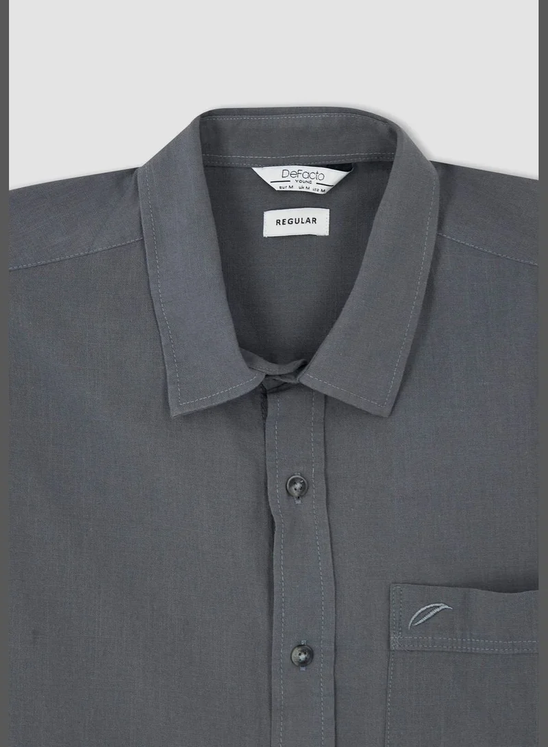 DeFacto Man Regular Fit Polo Neck Woven Top Short Sleeve Shirt