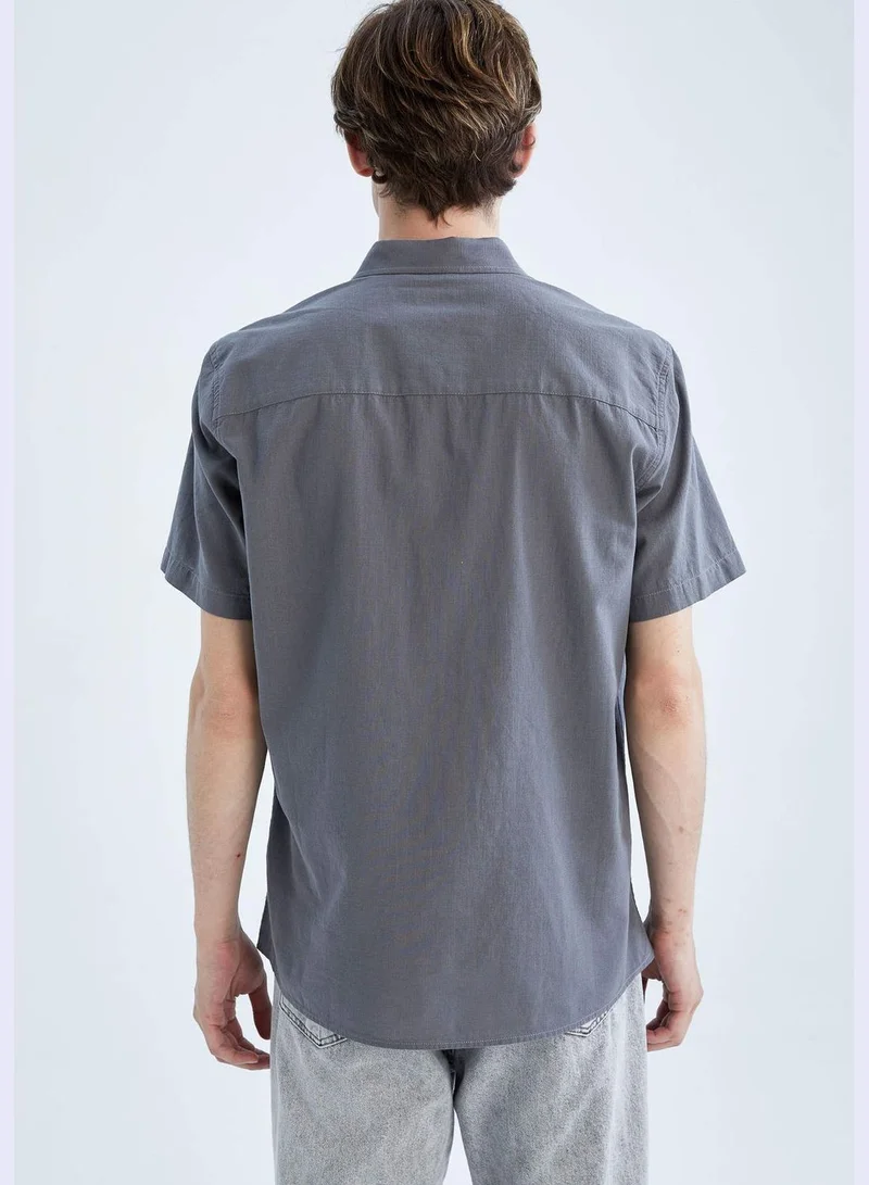 DeFacto Man Regular Fit Polo Neck Woven Top Short Sleeve Shirt