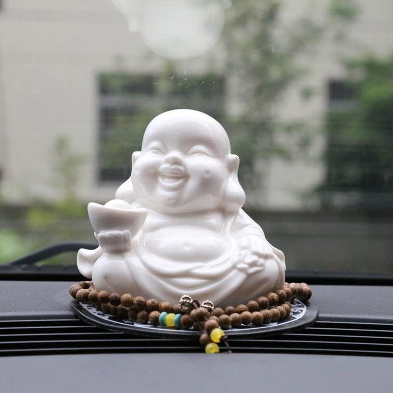 Houlu Small Laughing Buddha Statue for Good Luck, Ceramic White Lucky Happy Buddha Figurine for Home Decor, Office Decor, Garden Decor, Indoor/Outdoor - Image 3