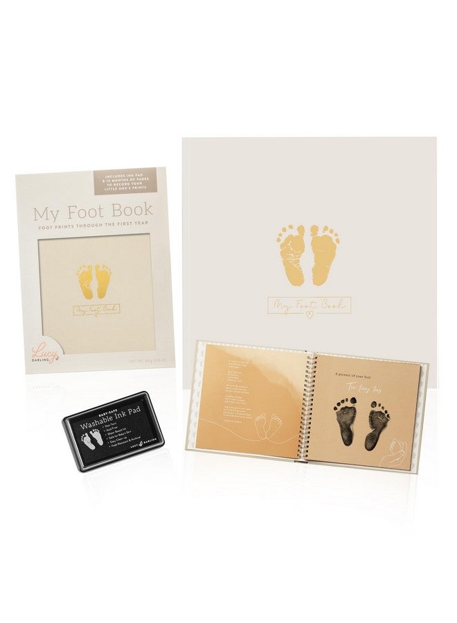 Lucy Darling My Foot Book, 1 Yr Footprint Baby Memory Book for Girl or Boy, Unique Keepsake Baby Books for Newborn's First Year, Cute Baby Shower Gifts, Scrapbook-Style Footprints Book with Ink Pad - Image 1