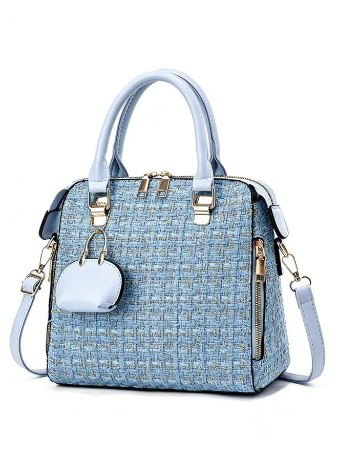 Take Two Light Blue Tweed Shoulder Bag with Charm