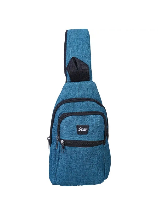 Men's Canvas Crossbody Bag, 17 x 29 cm, 4 Zippers - Turquoise - Image 2