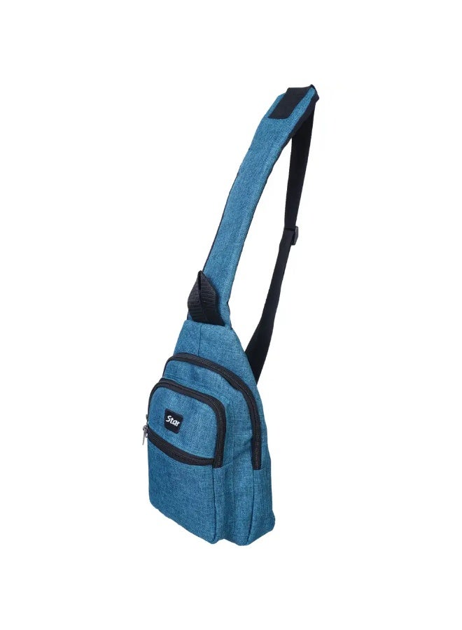 Men's Canvas Crossbody Bag, 17 x 29 cm, 4 Zippers - Turquoise - Image 3