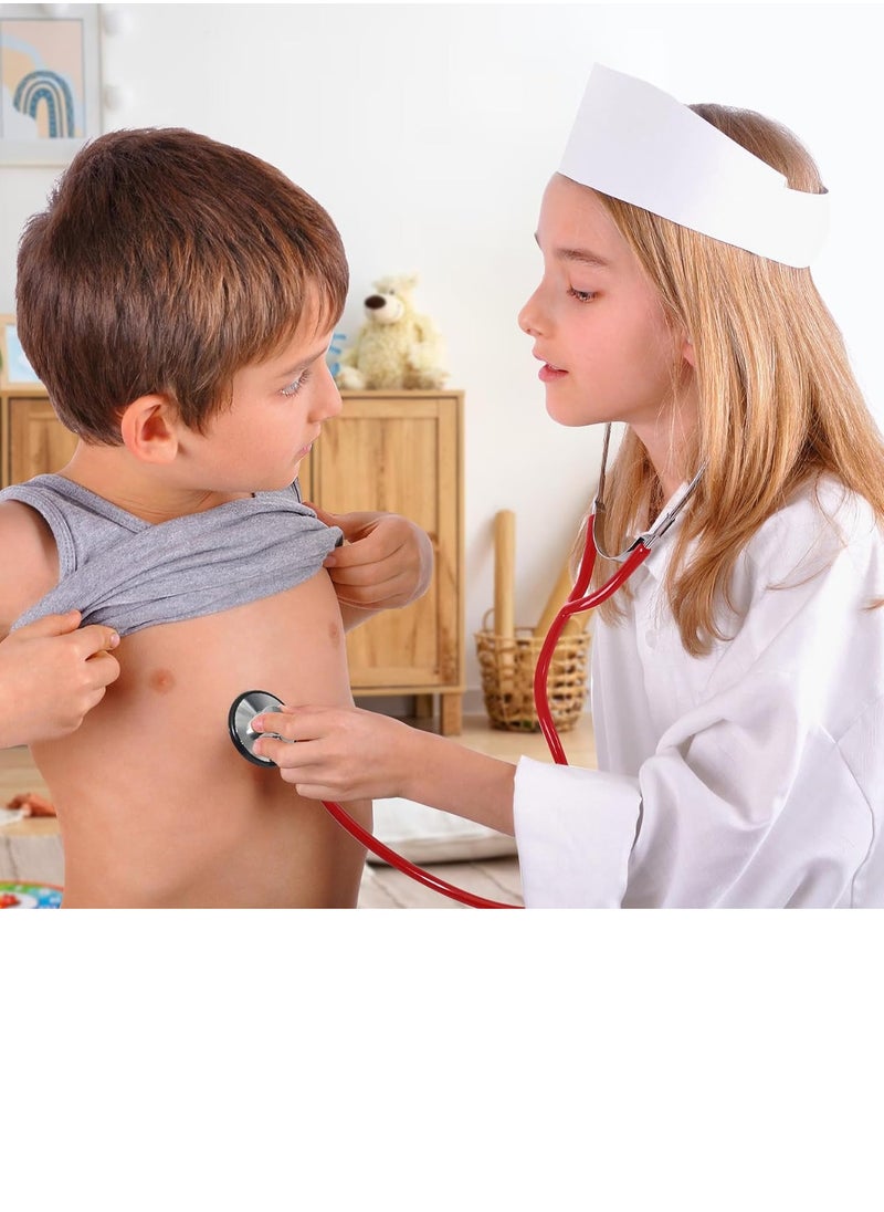 مخطوطات سماعة طبيب حقيقية للعمل، سماعة طبية مزدوجة الرأس للأطفال، لعب دور الأطفال، الاستماع إلى هدايا لعبة وظيفية لنبضات القلب - أحمر  - Image 2