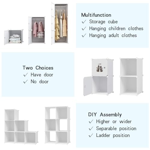 EXVITO Kids Portable DIY Cartoon Giraffe Wardrobe | Multi-Shelf Foldable Almirah for Baby Clothes Storage | 12 Door Plastic Kids Cupboard with Hanging Space & Drawers | Storage Organizer - Dyno Green - Image 3