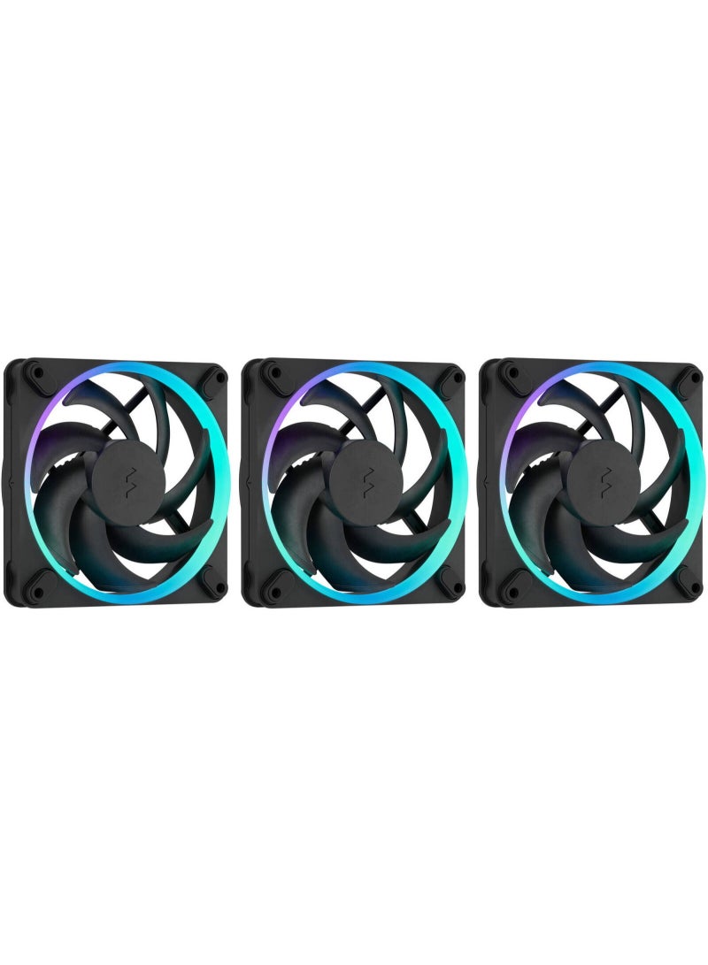 فراكتال ديزاين مجموعة مراوح Momentum 12 RGB 120mm ARGB PWM، ثلاث مراوح، محمل ديناميكي سائل، 2200 دورة في الدقيقة، 62.44 قدم مكعب في الدقيقة، ضوضاء منخفضة، توصيل متسلسل، قواعد مضادة للاهتزاز، أسود | FD-F-MR1-1203 - Image 1