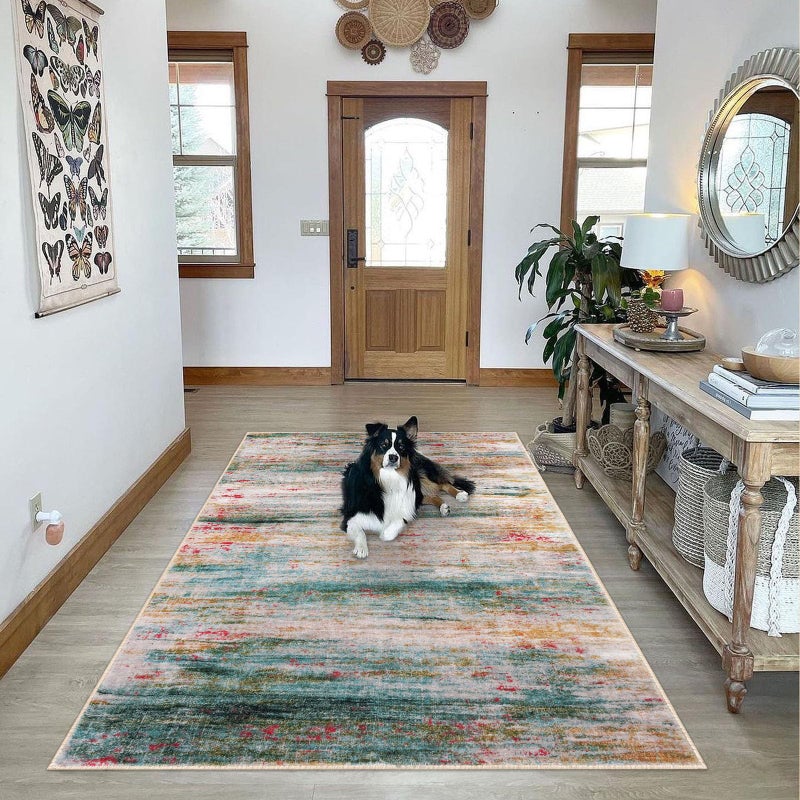 Kozyfly منطقة قابلة للغسل سجادة 5x7 سجاد أومبير الحديثة لغرفة المعيشة سجادة منطقة مخططة ناعمة لطيب غرفة نوم طباعة سجادة خضراء تجريدية لغسيل طفل غرفة الغسيل - Image 1