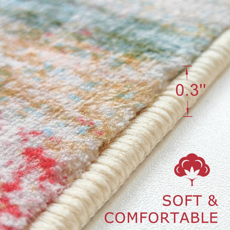 Kozyfly منطقة قابلة للغسل سجادة 5x7 سجاد أومبير الحديثة لغرفة المعيشة سجادة منطقة مخططة ناعمة لطيب غرفة نوم طباعة سجادة خضراء تجريدية لغسيل طفل غرفة الغسيل - Image 4