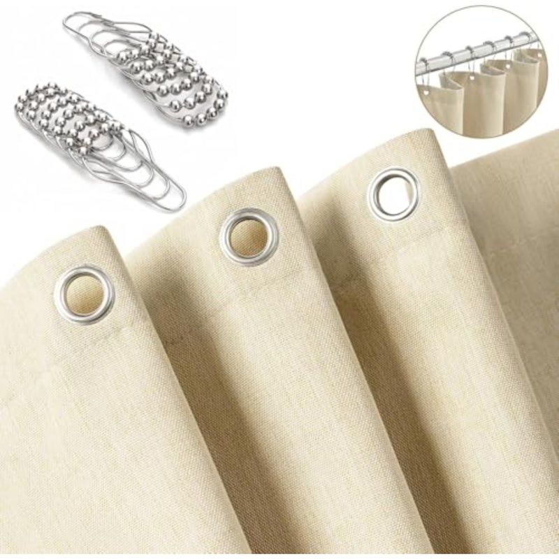 baihuo180x200cm Linen Shower Curtain Liner Waterproof Heavy Duty Fabric Bath Curtain with 12 Metal Hooks Hotel Luxury Waterproof Decorative Shower Curtains for bathroom Bathtubs - Image 3