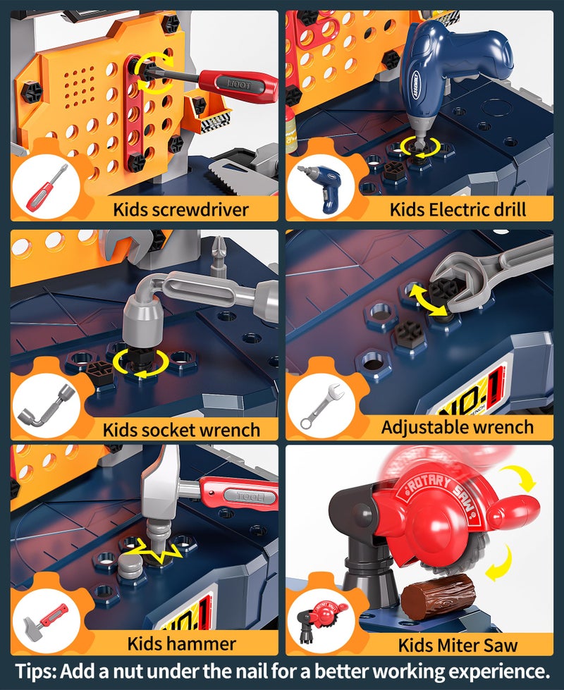 Deejoy Kids Tool Bench with Realistic and Electric Drill, Construction Workbench Toys for Toddlers 3-5, Toddler Bench Set for Boys & Girls Age 3-4 - Image 2