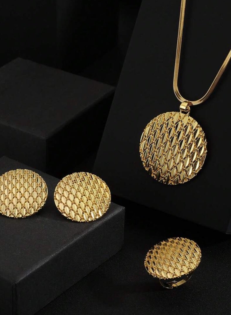 JewelryPalace 3 Pcs 18K Gold Plated Stainless Steel Jewelry Set For Women, Necklace And Earrings And Ring Set, Daily And Occasion Accessories - Image 3