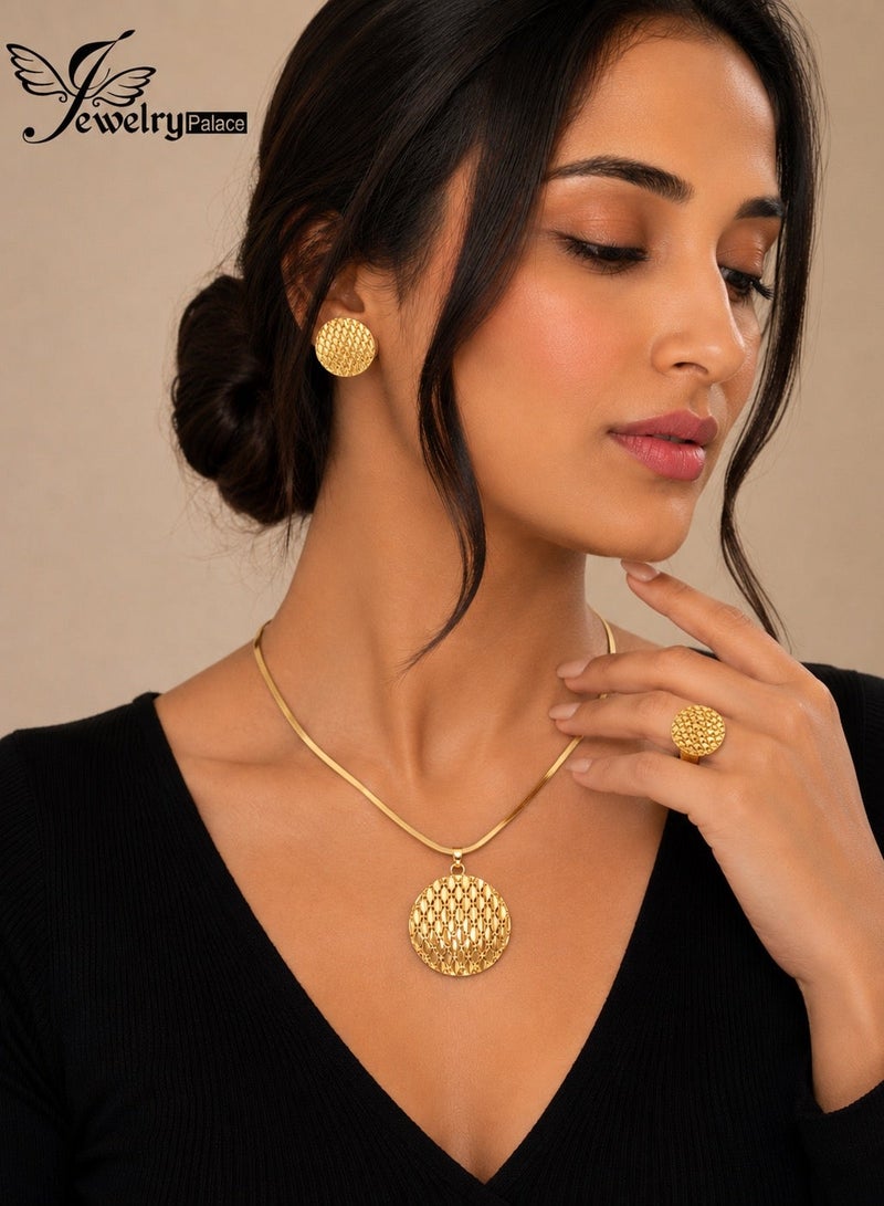 JewelryPalace 3 Pcs 18K Gold Plated Stainless Steel Jewelry Set For Women, Necklace And Earrings And Ring Set, Daily And Occasion Accessories - Image 1